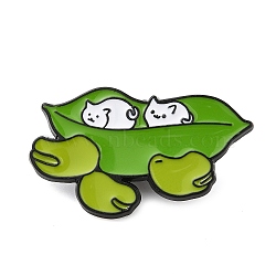 Pea Pod & Cat Enamel Pin, Electrophoresis Black Plated Alloy Badge for Backpack Clothes, Green, 18.5x31.5x1.5mm(JEWB-A014-03A)