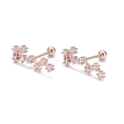 Brass Micro Pave Clear Cubic Zirconia Stud Earrings, Cartilage Earrings, with 304 Stainless Steel Pin and Ear Nut, Constellation/Zodiac Sign, Rose Gold, Scorpio, 16x6mm, Pin: 0.8mm(EJEW-F258-01A-RG)