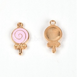 Alloy Enamel Pendants, Lollipop, Light Gold, Pink, 18x9.5x2mm, Hole: 1.5mm(PALLOY-CJC0008-01C)