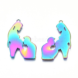 Ion Plating(IP) 201 Stainless Steel Pendants, Family, Rainbow Color, 37x24x1mm, Hole: 2mm(STAS-N098-068M)