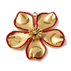 304 Stainless Steel Enamel Pendants, Flower Charms, PVD Vacuum Plating, Real 18K Gold Plated, Red, 54x55.5x5.5mm, Hole: 3.2mm(X1-STAS-L299-01B-G06)