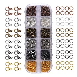 Alloy Lobster Claw Clasps and Iron Open Jump Rings, Antique Bronze & Gunmetal & Golden & Red Copper & Silver & Platinum, 12x6mm, Hole: 1.2mm, 132pcs/box, 5x0.7mm, 840pcs/box(FIND-YW0001-09)