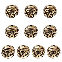 Tibetan Style Hollow Alloy Beads, Rondelle with Butterfly, Golden, 11mm(TIBEB-YW0001-12G)