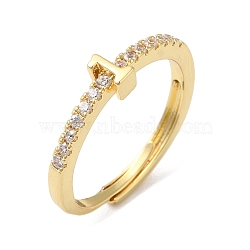 Rack Plating Brass Clear Cubic Zirconia Number 1 Adjustable Rings for Women, Cadmium Free & Lead Free, Long-Lasting Plated, Real 18K Gold Plated, 5.1x2.9mm, US Size 8(18.1mm)(RJEW-S407-09G-01)