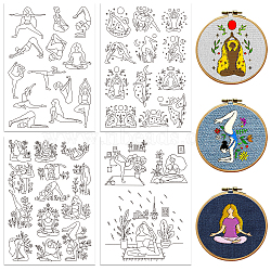 4 Sheets 11.6x8.2 Inch Stick and Stitch Embroidery Patterns, Non-woven Fabrics Water Soluble Embroidery Stabilizers, Yoga, 297x210mmm(DIY-WH0455-160)