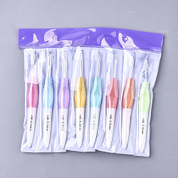 Aluminum Crochet Hooks, with PP Handle, Mixed Color, 135x15x12mm, Pin: 2.5mm/3mm/3.5mm/4mm/4.5mm/5mm/5.5mm/6mm, 8pcs/set(X-TOOL-T006-07)