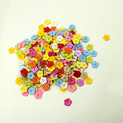 Fashionable Plum Blossom Shape Buttons With Assorted Colors, ABS Plastic Button, Mixed Color, 15mm, Hole: 2mm, about 400pcs/bag(NNA0VCS)