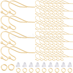 100Pcs 304 Stainless Steel Earring Hooks, Circle Ball End Ear Wire, with 100Pcs Open Jump Rings, 100Pcs Plastic Ear Nuts, Golden, 22 Gauge, 20x12x1.8mm, Pin: 0.6mm(DIY-SP0001-03)