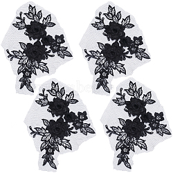 3D Flower Polyester Embroidery Sew on Appliques, Sewing Craft Decoration for Wedding Dress, Cheongsam, Black, 191x150x10.5mm(PATC-WH0012-31)