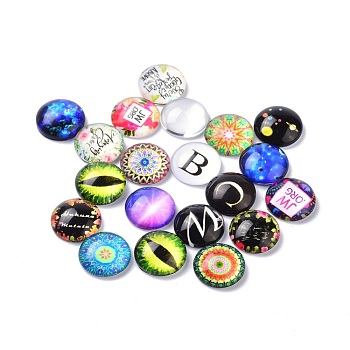 Glass Cabochons, Glass Cabochons, Half Round with Mixed Pattern, Mixed Color, 12x4mm