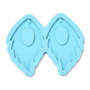 DIY Pendant Silicone Molds, Resin Casting Molds, Clay Craft Mold Tools, Leaf, Blue, 72x90x5mm, Hole: 3.5mm, Inner Diameter: 59x39mm