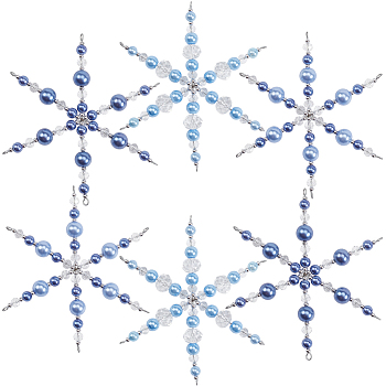 6Pcs 3 Styles Glass Beaded Snowflake Multi-Strand Links, Mixed Color, 103mm, 2pc/styles