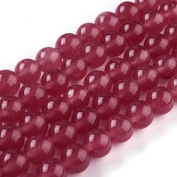 Natural White Jade Beads, Round, Dyed, Cerise, 8mm, Hole: 1mm, about 49pcs/strand, 15.16''(38.5cm)