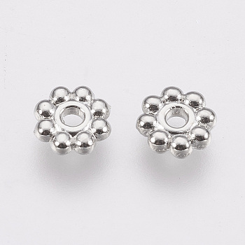 Alloy Daisy Spacer Beads, Flower, Cadmium Free & Lead Free, Platinum, 5.5~6x1.5~2mm, Hole: 1.8mm, about 350pcs/50g