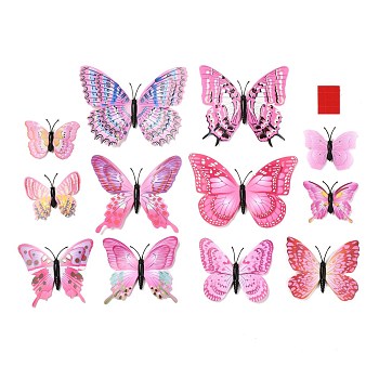 3D Plastic Wall Stickers, with Adhesive Tape, for Home Living Room Bedroom Wall Decorations, Butterfly, Pearl Pink, 45~95x59~120x5.5mm, 12pcs/set