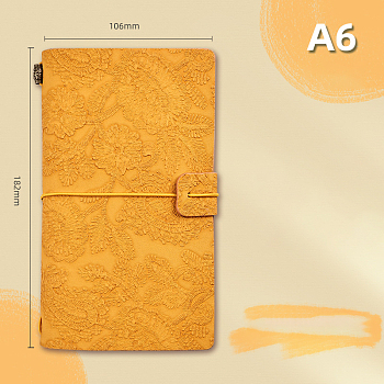 A6 Retro Embossed Imitation Leather Journal Notebook, with 3 Style Paper Inside Page Pamphlet, Rectangle, Orange, 182x106mm, about 96 sheets/book