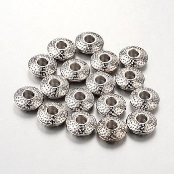 Tibetan Style Alloy Spacer Beads, Lead Free & Cadmium Free, Flat Round, Platinum, 8x3mm, Hole: 2.5mm