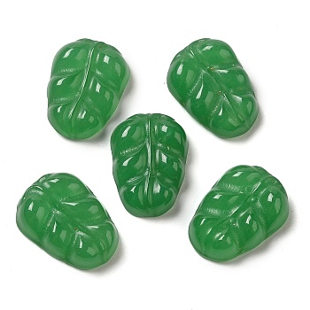 Dyed Natural Malaysia Jade Carved Cabochons, Leaf, Green, 15.5x11.5x4.5mm