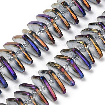 Electroplate Glass Beads Strands, Triangle, Dark Slate Blue, 9x15.5~16x2.8~3mm,Hole:1mm, about 119~131pcs/strand, 24.21''~24.41''(61.5~62cm)