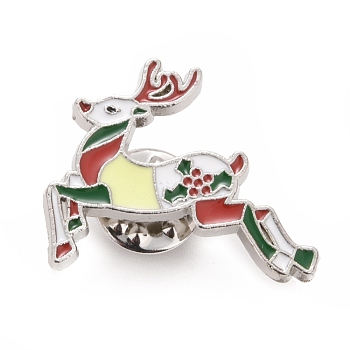 Christmas Reindeer Enamel Pin, Alloy Badge for Backpack Clothes, Platinum, Colorful, 23x28x2mm