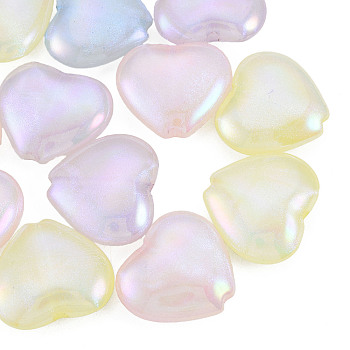 Rainbow Iridescent Plating Acrylic Beads, Glitter Beads, Heart, Mixed Color, 21.5x24x8.5mm, Hole: 2.5mm