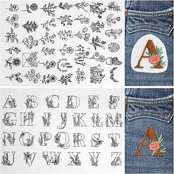 Bohemian Style Water Soluble Fabric, Wash Away Embroidery Stabilizer, Letter A~Z & Flower, Mixed Shapes, 297x210mm, 2 sheets/set