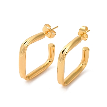 Rack Plating Brass Rectangle Stud Earrings, Long-Lasting Plated Half Hoop Earrings, Golden, 27.5x29x4mm