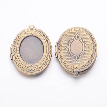 Romantic Valentines Day Ideas for Him with Your Photo Brass Locket Pendants, Picture Frame Charms for Necklace, Antique Bronze, Oval, Antique Bronze, 32x23mm, Hole: 1.7~1.9mm