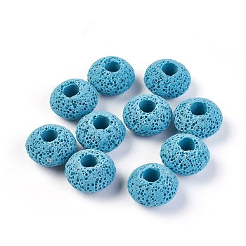 Natural Lava Rock Beads, Dyed, Rondelle, Deep Sky Blue, 15.5~16x9.7~10mm, Hole: 5~5.4mm