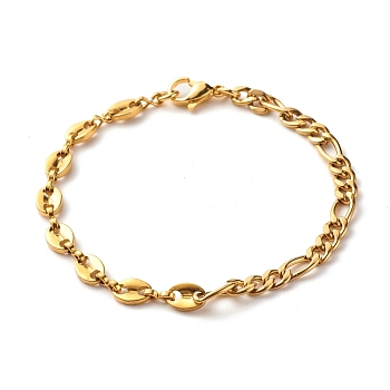 304 Stainless Steel Chain Necklace, Figaro & Curb Chain Bracelet for Women, Golden, 7-3/8 inch(18.7cm)