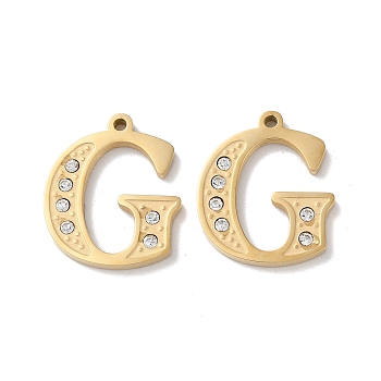 Real 14K Gold Plated 304 Stainless Steel Pendants, with Rhinestone, Letter G, 18x15.5x2mm, Hole: 1.2mm