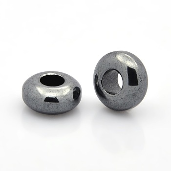 Rondelle Grade AB Large Hole Non-magnetic Synthetic Hematite Beads, Black, 14~15x6~7mm, Hole: 6mm
