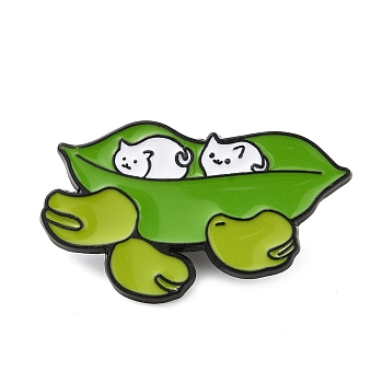 Pea Pod & Cat Enamel Pin, Electrophoresis Black Plated Alloy Badge for Backpack Clothes, Green, 18.5x31.5x1.5mm