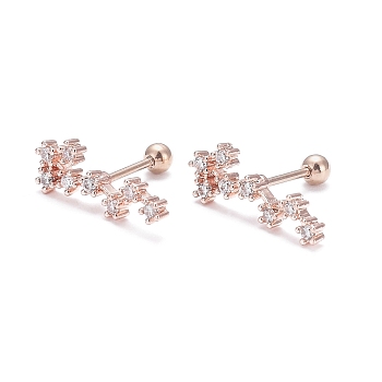 Brass Micro Pave Clear Cubic Zirconia Stud Earrings, with 304 Stainless Steel Pin and Ear Nut, Constellation/Zodiac Sign, Rose Gold, Scorpio, 16x6mm, Pin: 0.8mm