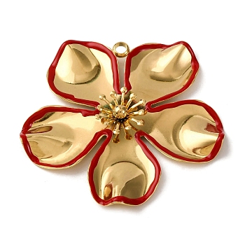 304 Stainless Steel Enamel Pendants, Flower Charms, PVD Vacuum Plating, Real 18K Gold Plated, Red, 54x55.5x5.5mm, Hole: 3.2mm