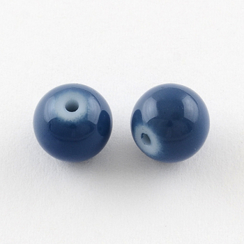 Painted Glass Beads Strands, Baking Paint, Round, Marine Blue, 8mm, Hole: 1.3~1.6mm, about 100pcs/strand, 31.4 inch