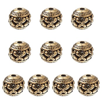 Tibetan Style Hollow Alloy Beads, Rondelle with Butterfly, Golden, 11mm