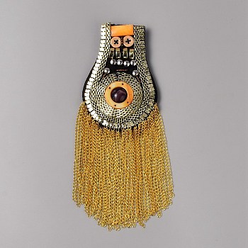 Fashionable Tassel Epaulettes, Shoulder Badge, with Alloy Chains & Pin, Cloth Findings, Gold, 183mm