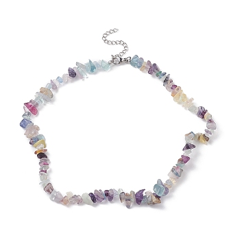 Natural Fluorite Chips Beaded Necklaces, 304 Stainless Steel Jewelry for Women, 15.24''(38.7cm)