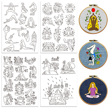 4 Sheets 11.6x8.2 Inch Stick and Stitch Embroidery Patterns, Non-woven Fabrics Water Soluble Embroidery Stabilizers, Yoga, 297x210mmm