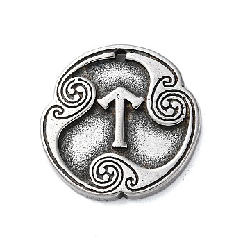 Rune Letters Alloy Pendants, Round, Antique Silver, 25x3mm, Hole: 1.6mm