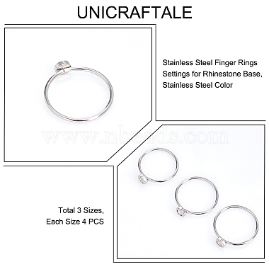 12Pcs 3 Size 304 Stainless Steel Finger Rings Settings for Rhinestone Base(STAS-CA0002-16)-5