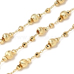 Handmade Brass Round Beads Link Chains, Soldered, Real 18K Gold Plated, 4.5x4mm(CHC-K017-04G)