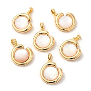 Brass Pave Shell Pendants, Flat Round Charms, Real 18K Gold Plated, 19x16x6mm, Hole: 4x3mm(KK-M270-47G)