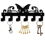 Iron Wall Mounted Hook Hangers, Decorative Organizer Rack with 6 Hooks, for Bag Clothes Key Scarf Hanging Holder, Butterfly, Gunmetal, 11x27cm(AJEW-WH0156-085)