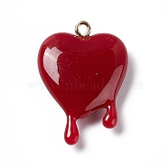 Opaque Resin Pendants, with Light Gold Iron Loops, Melting Heart Charms, FireBrick, 30~30.5x21~21.5x7mm, Hole: 1.6mm(RESI-F028-01A)