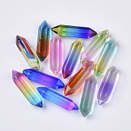 Glass Double Terminated Point Beads, No Hole/Undrilled, Bullet, Mixed Color, 30~32x8~9x8mm(GLAA-S167-12)