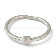 Brass Cuff Rings, Open Rings, Long-Lasting Plated, Heart, Platinum, US Size 6, Inner Diameter: 17mm(RJEW-L100-006P)