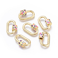 Brass Screw Carabiner Lock Charms, with Enamel, for Necklaces Making, Long-Lasting Plated, Cadmium Free & Lead Free & Nickel Free, Oval, Colorful, Real 18K Gold Plated, 23x15x2mm, Screw: 7.5x6.5x6.5mm(KK-I673-01G)