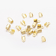 Iron Folding Crimp Ends, Fold Over Crimp Cord Ends, Golden, 6x3x2.3mm, Hole: 1.2mm, about 500pcs/20g(X-IFIN-ZX994-G)
